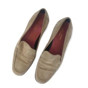 Kate Spade Tan Suede Loafers Flats Pink Sole Women’s Size 8 M Made in Italy